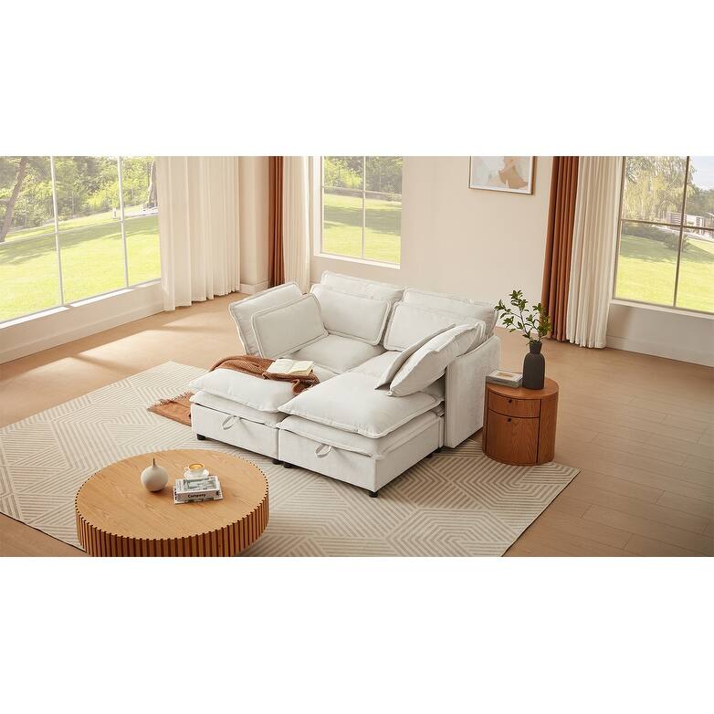 Modular 4-Seater Storage Sofa with Dual-Layer Cushions, Flexible Configuration for Living Room & Office