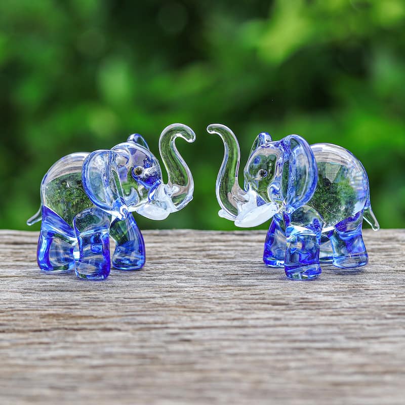 Novica Handmade The Blue Giants Handblown Glass Figurines (Pair)
