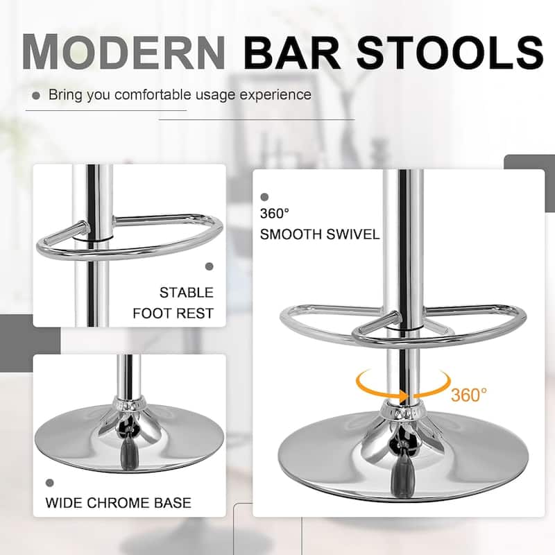 Javlergo 4 Pack 360° Swivel Bar Stools Adjustable PU Leather Stools with Diamond Tufted Back Curved Footrest