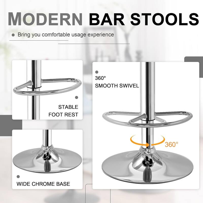 VECELO Bar Stools Set of 2 Armless Adjustable Swivel Modern PU Leather Button Barstools Four Colors are Available