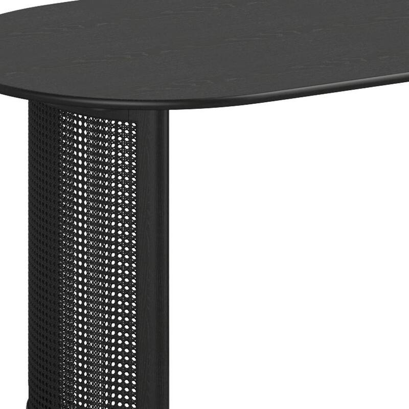 HomeRoots 66" Black Solid Wood Double Pedestal Base Oval Dining Table - 66.30 in. x 29.64 in. x 33.15 in.
