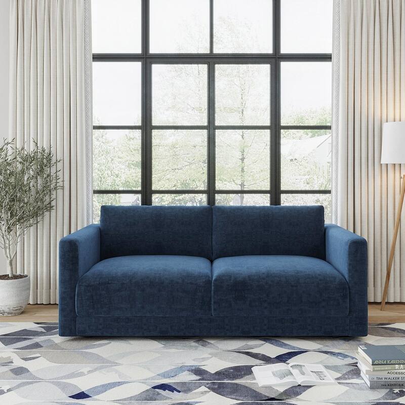 VIFAH SIGNATURE Contemporary design luxury soft 72 inch sofa with throw pillow - Dark Blue