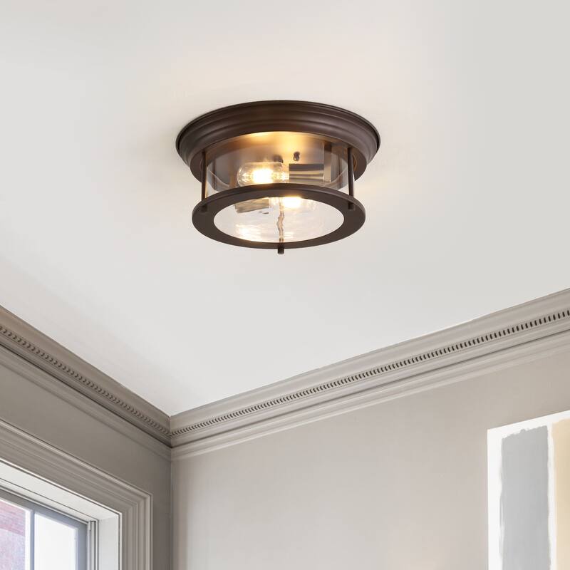 Henry 13.25" Metal/Glass LED Flush Mount, by JONATHAN Y