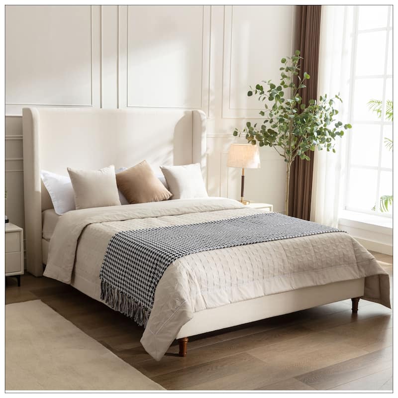 54" High Wingback Headboard Upholstered Bed For Bedroom