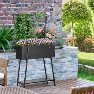 Outsunny Raised Garden Bed 3.3' x 1.2' x 1.2' Fir Wood Leaking Holes Elevated Planter Outdoor Plant Grey