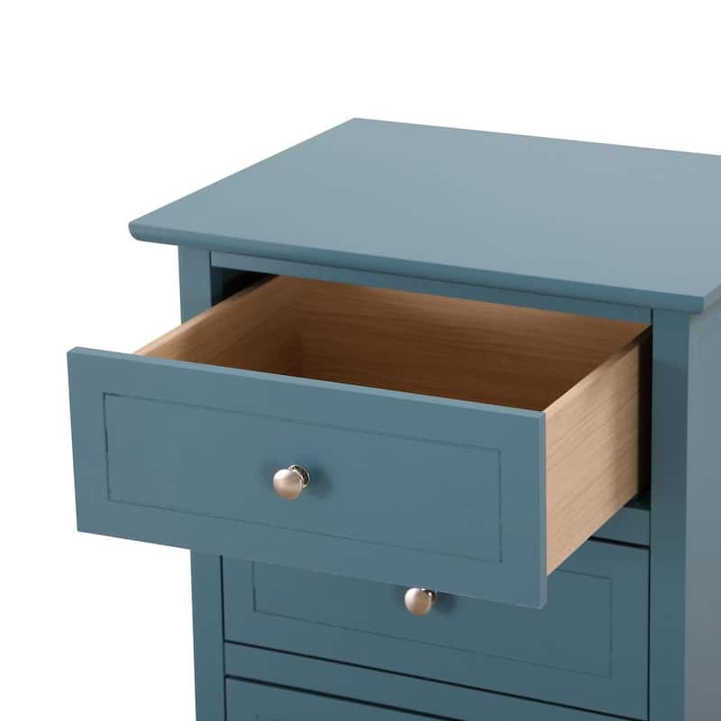 Modern classic solid wood nightstand, living room side table with three storage drawers and metal handles