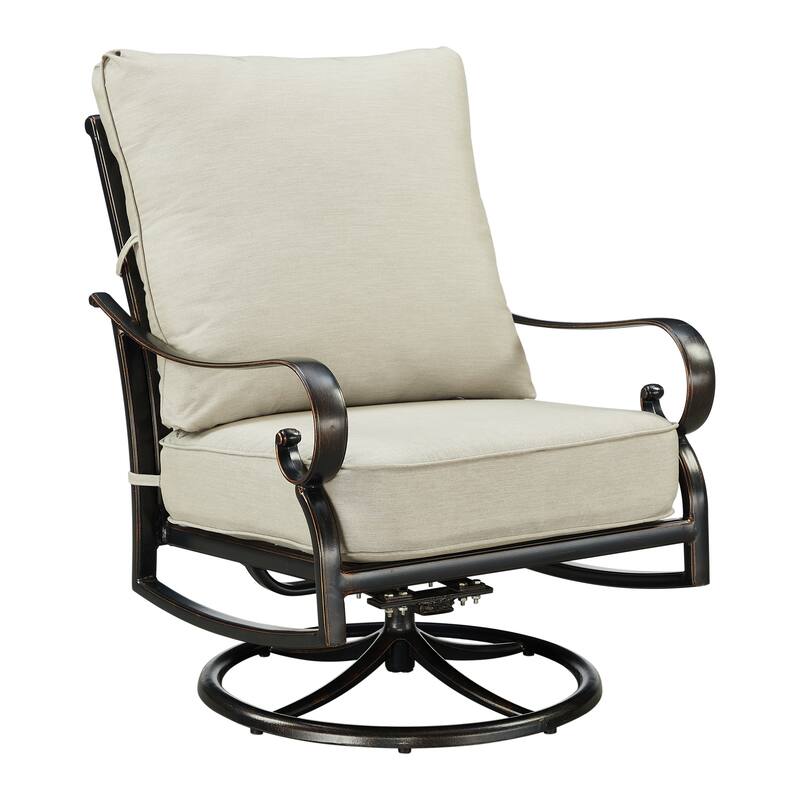 Pair of Black Aluminum Deep Seating Swivel Rocker Club Chairs with Cushions