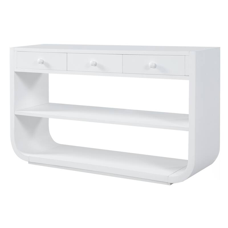 Christopher Knight Home - Modern Entryway Curved Console Table with Soft-Close Drawers & Open Shelves for Living Room, Hallway