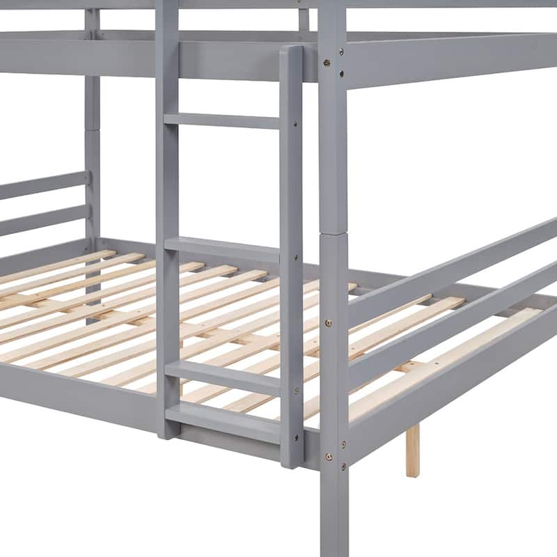 Full over Full Wooden Bunk Bed,High Guardrail,Ladder,Kids Teens,Dorm