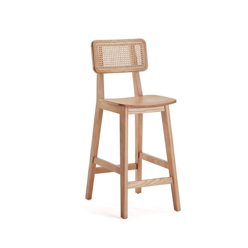 Manhattan Comfort Versailles Counter Stool in Black and Natural Cane - Nature - Single