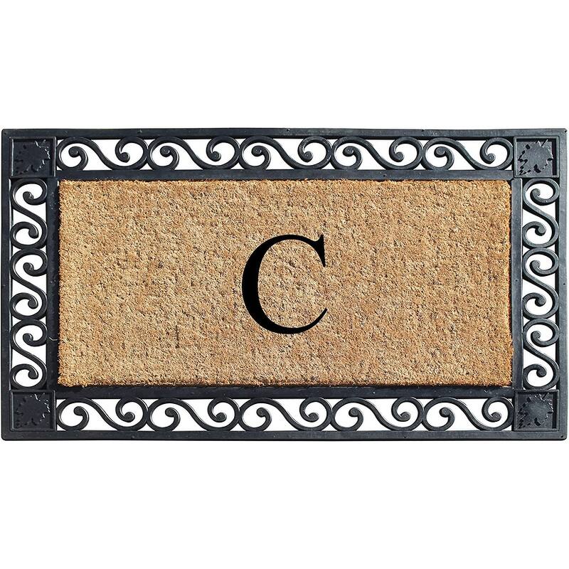 A1HC Rubber and Coir Maple Leaf, Heavy Weight Durable Monogrammed Doormat, 23"X38" Black - C