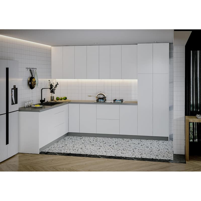 Kitchen Harmony Collection White Gloss & Gray Color Base Size 8x10Ft Wide - 126x96