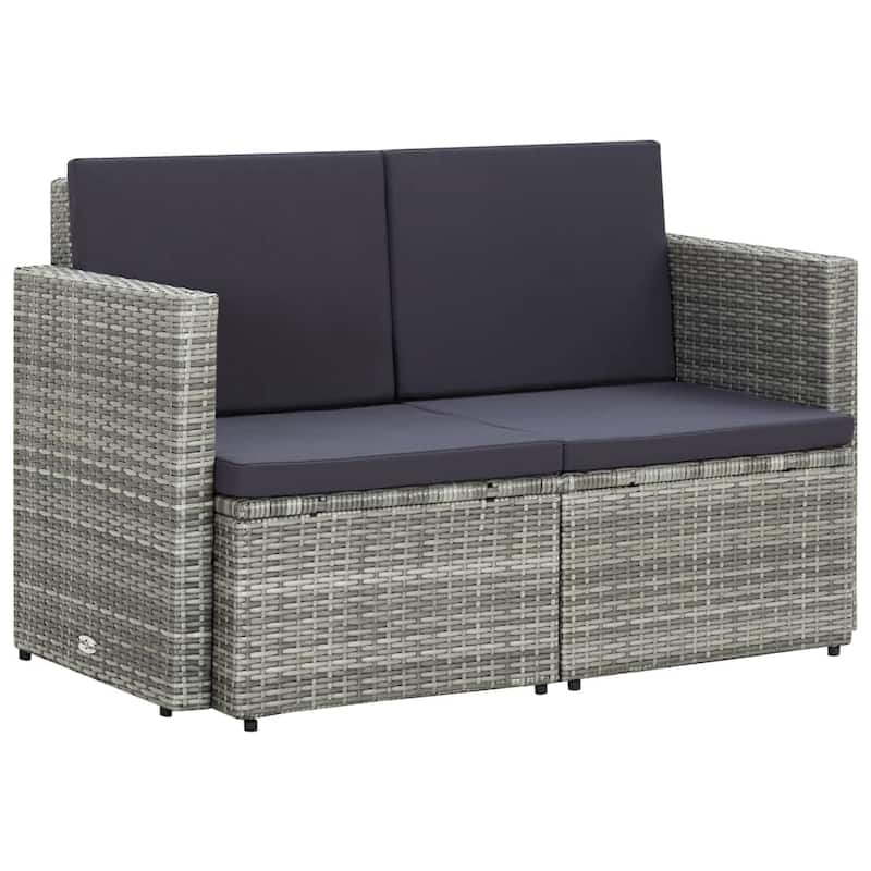 vidaXL 2 Seater Patio Sofa with Cushions Black Poly Rattan - 46.5" x 25.6" x 29.1" - Gray