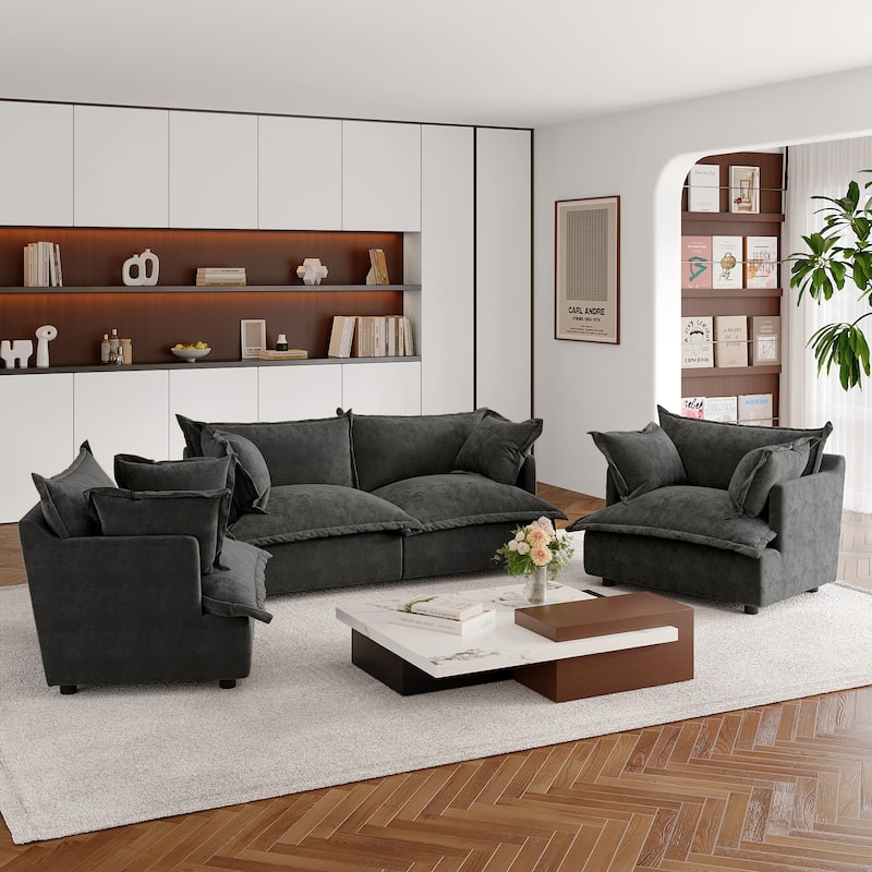 Double Layer Cushion Comfy Cloud Modular Sectional Sofa Set - 4 piece-Dark Grey - Symmetrical