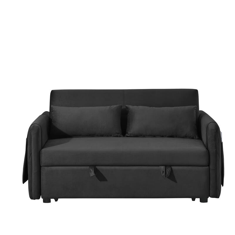 Pull-Out Velvet Couch with Chaise and Storage, Ideal for Apartments and Guest Rooms