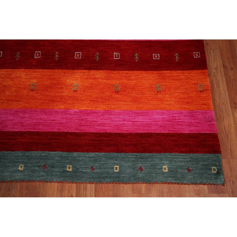 Striped Gabbeh Indian Area Rug Handmade Multi-Color Wool Carpet - 8'2" x 9'8"