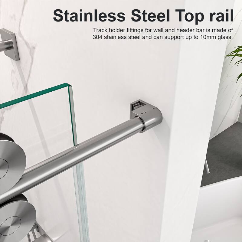 Frameless Clear Tempered Glass Single Sliding Shower Door w/ 5/16" Thick