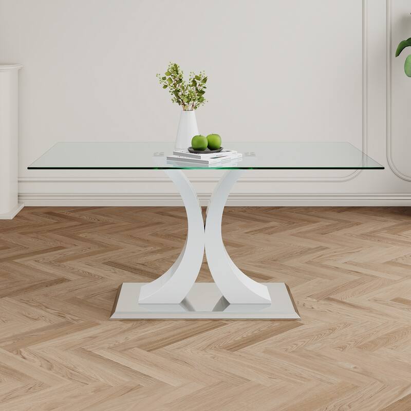 Modern Style Glass Table,Durable Support Base,Dining Chair Set For Restaurant Kitchens(Set of 7)