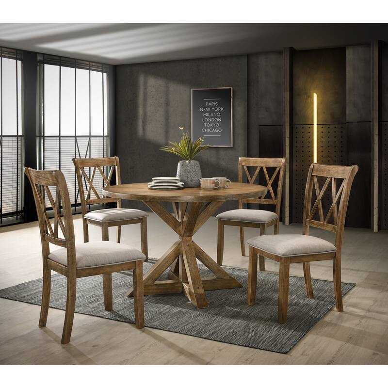 Cross Back Dining Chairs and Round Table, Pedestal Dining Table, Breakfast Nook with Upholstered Chairs