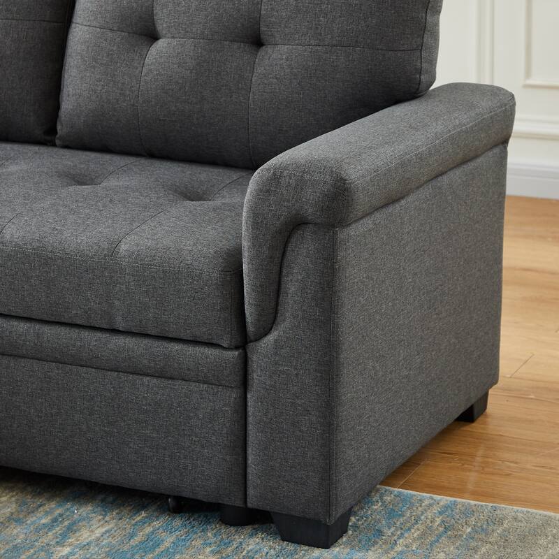Linen Reversible Sleeper Sectional Sofa with Storage Chaise, Dark Gray