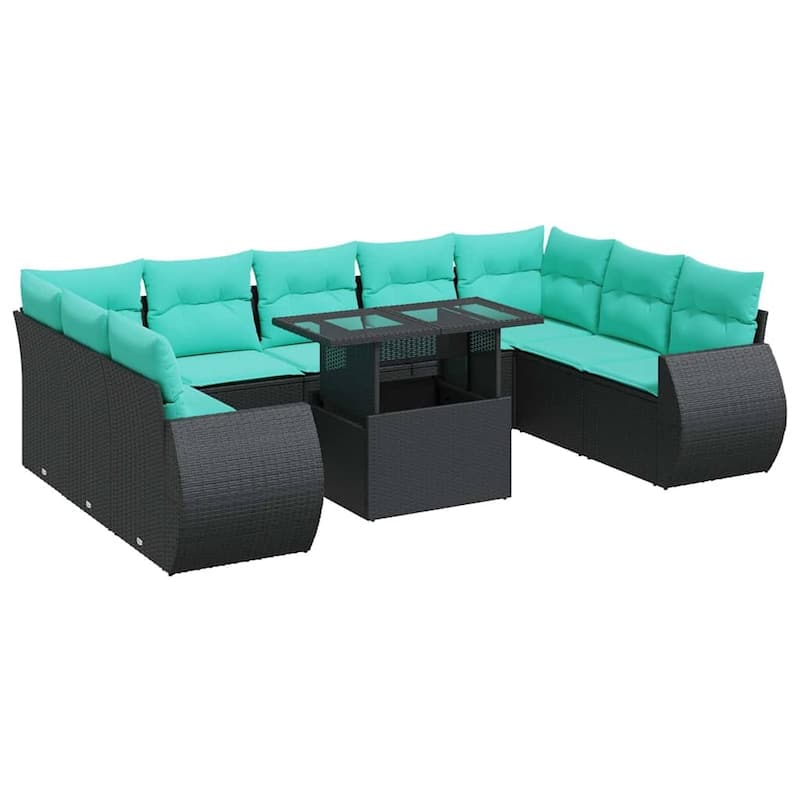 vidaXL 10 Piece Patio Sofa Set with Cushions Black/Brown/Gray Poly Rattan