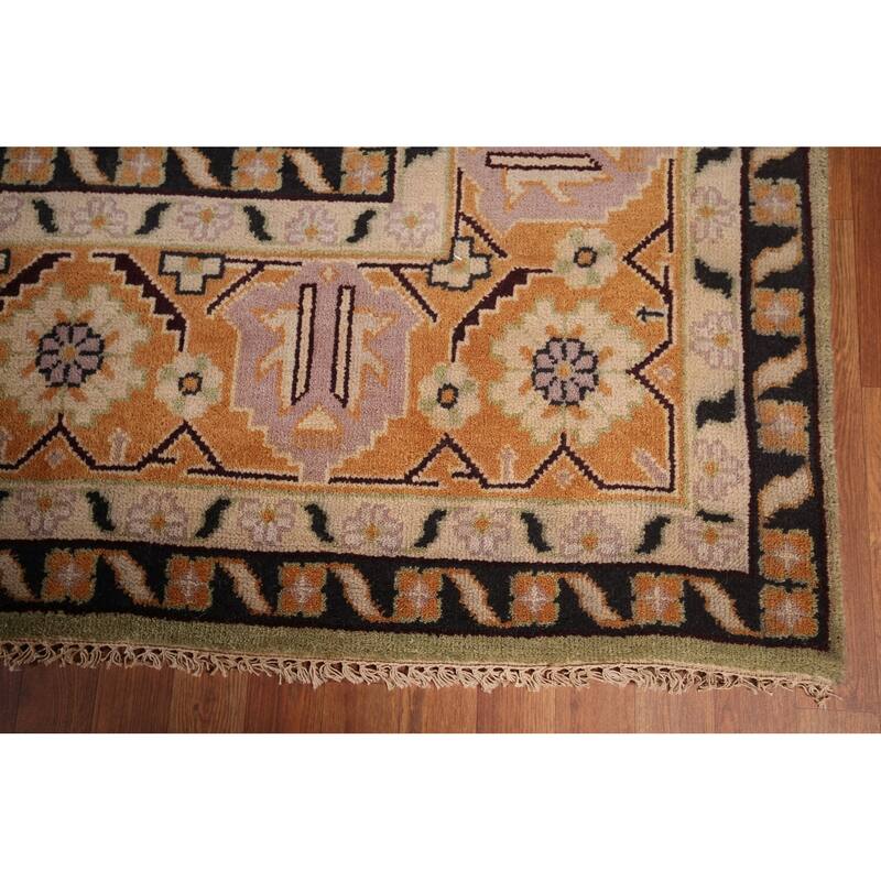 Light Green Geometric Viss Large Indian Rug Hand-Knotted Wool Carpet - 11'10"x 17'11"