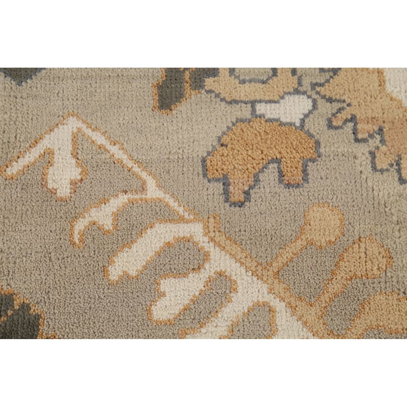 All-Over Beige & Ivory Oushak Indian Area Rug Handmade Wool Carpet - 9'1"x 11'8"