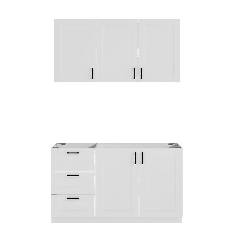 Modular White Kitchen Cabinet Set Customizable Base and Wall Cabinets Pantry Storage and DIY Countertop Design(Without desktop)