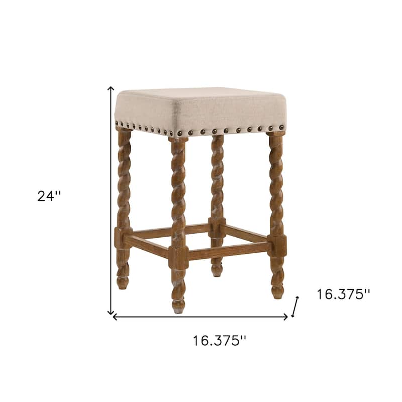 HomeRoots 24" Cream And Natural Faux Leather And Solid Wood Backless Counter Height Bar Chair