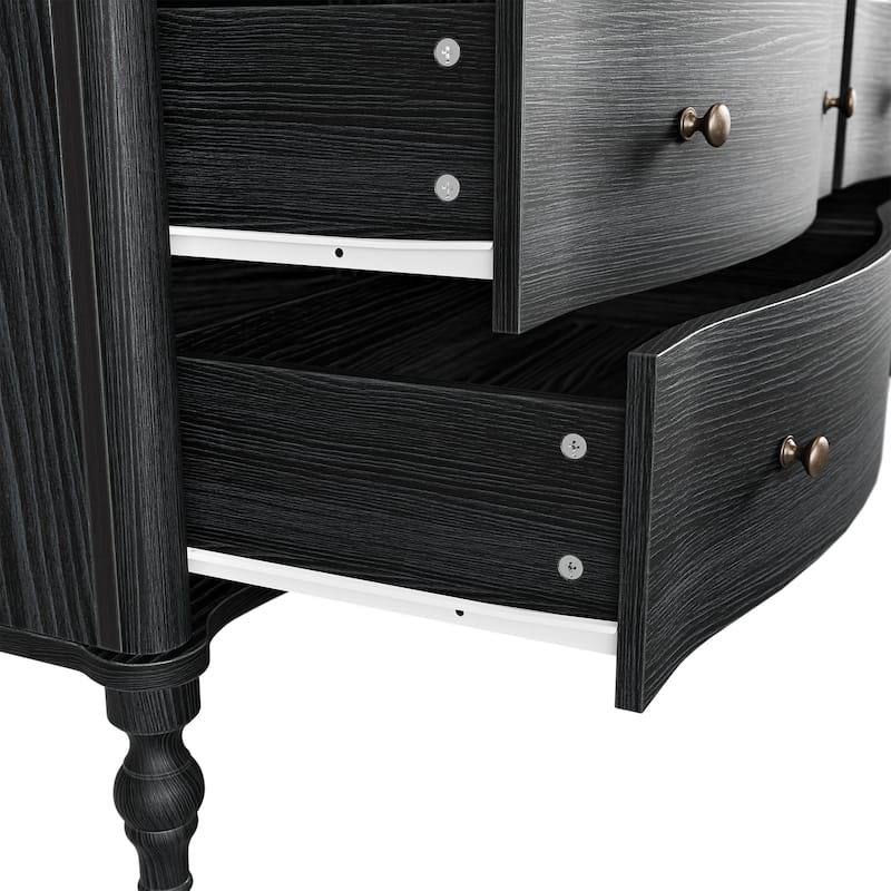 Elegant 8-Drawer Dresser with Solid Wood Legs, Vintage Curved Front Chest of Drawers for Bedroom Storage