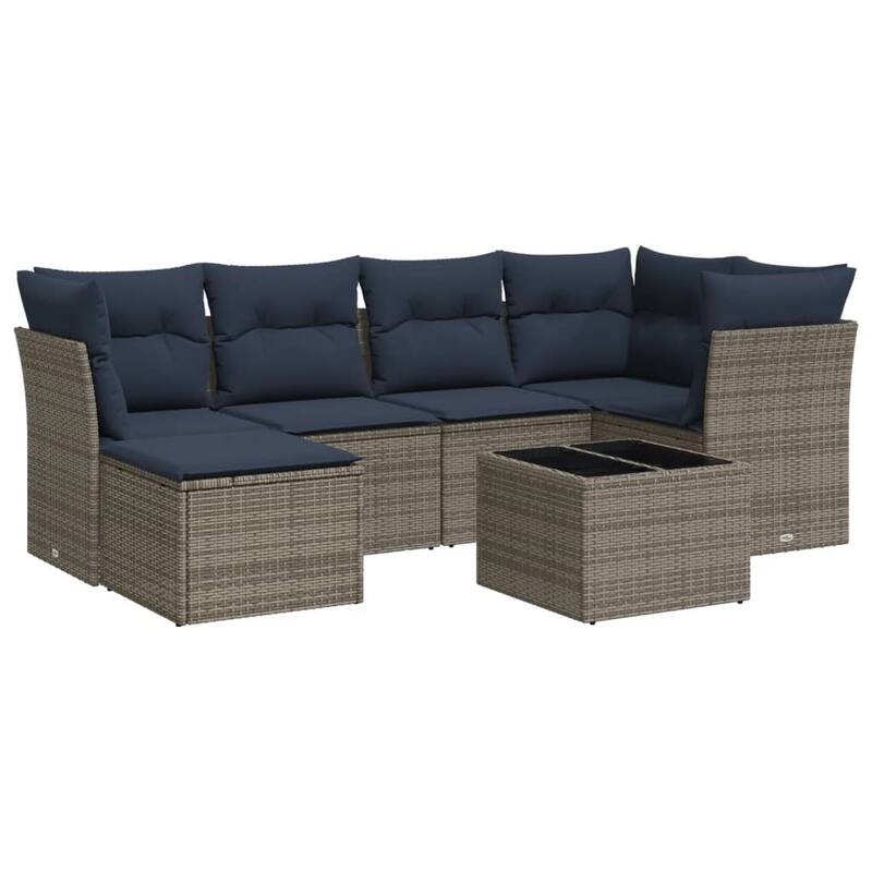 vidaXL 6/7 Piece Patio Sofa Set with Cushions Black/Brown/Gray Poly Rattan - 21.7 x 24.4 x 27.2