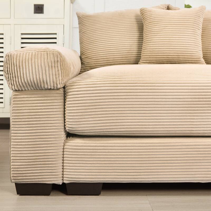 Oversized Cloud Modular Sectional Couch,Corduroy Fabric Extra-Wide Armrests Throw Pillows - Camel