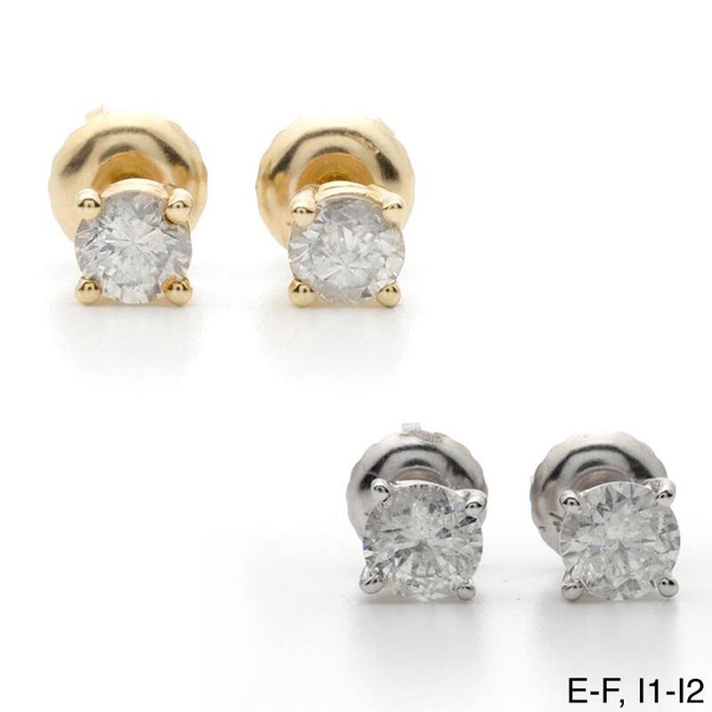Auriya 18k Gold 1 1/2ctw Round Diamond Stud Earrings Clarity-enhanced (E-F, G-H, H-I or J-K, VS1-VS2, SI1-SI2, I1-I2 or I2-I3) - E-F, I1-I2 - White