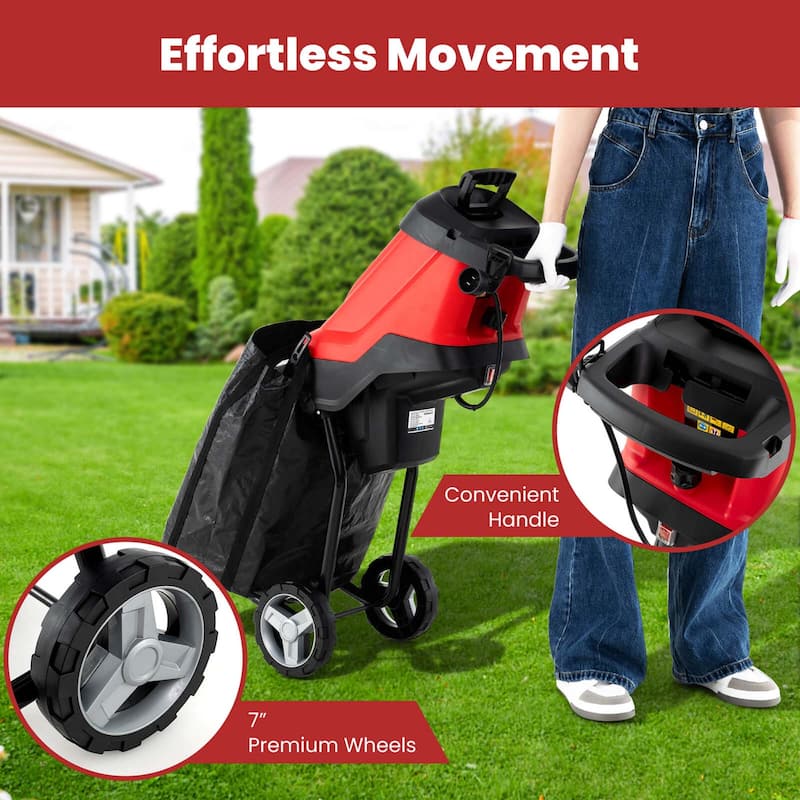 Ironmax 15 AMP Leaf Shredder Mulcher with Plunger & Collection Bag - 17" x 13" x 37" (L x W x H)