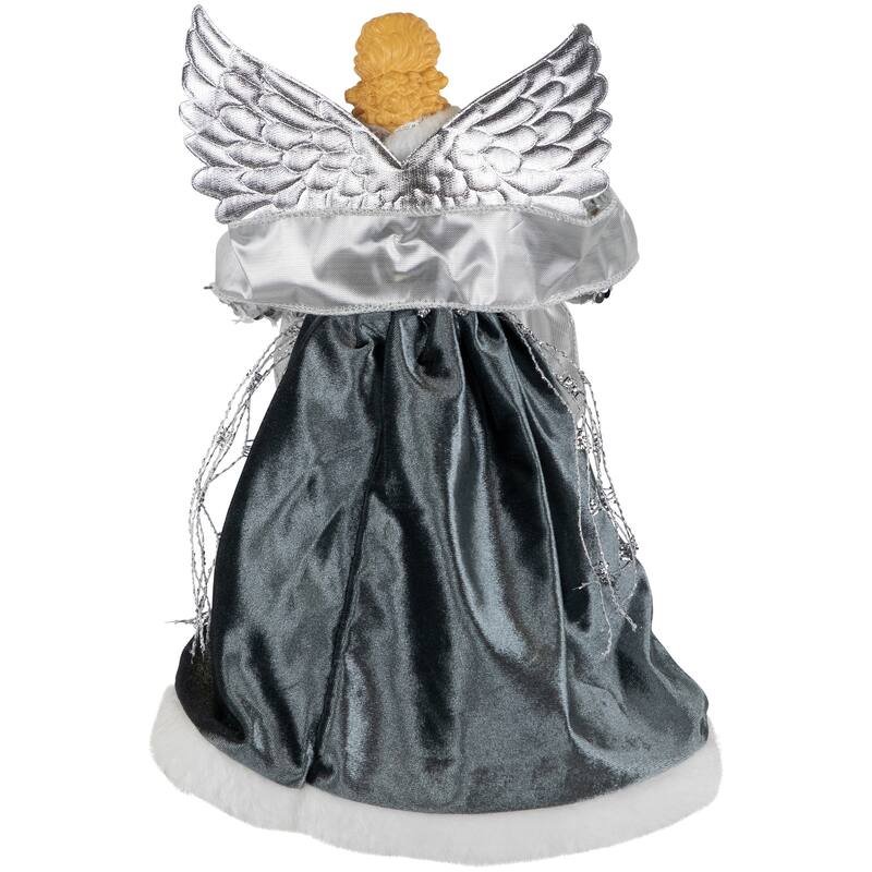 12" Slate Metallic Silver Sequined Angel Christmas Tree Topper, Unlit