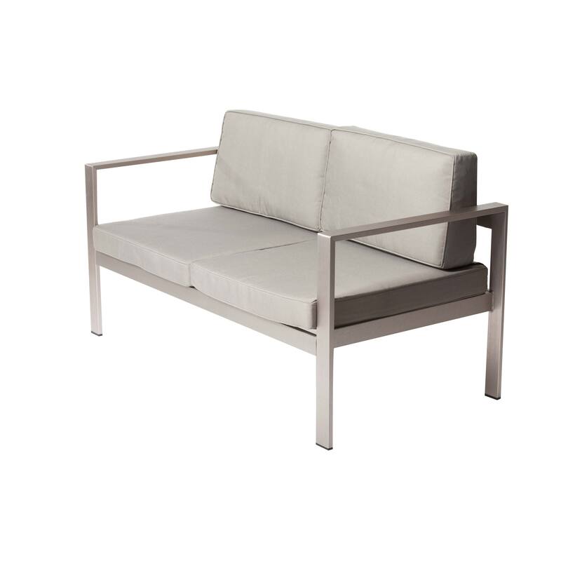 Kili 54 Inch Sofa, Sleek Silver Aluminum Frame, Water Resistant Cushions - Grey