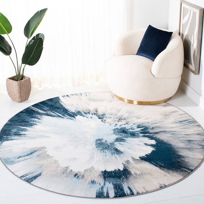 SAFAVIEH Lagoon Sharen Modern Abstract Rug - 6'7" Round - Beige/Blue