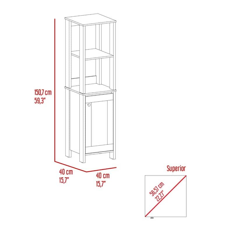 Linen Cabinet With Two Open Shelves And Single Door