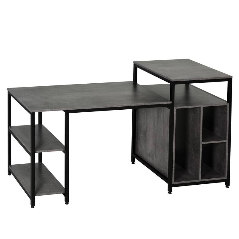 HOMCOM 68 Inch Office Table Computer Desk Workstation Bookshelf with CPU Stand, Spacious Storage Shelves & Chic