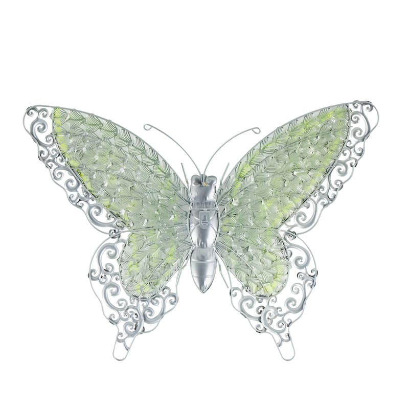 Iron Metal Eclectic Butterfly Wall Decor in Blue, Purple, or Green (16" H X 21" W)