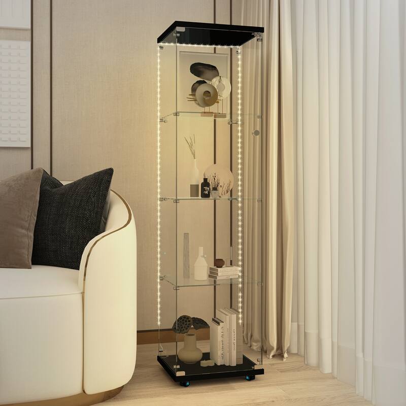 Tempered glass display cabinet, wine cabinet,storage cabinet, file cabinet, with Bluetooth LED light strip, lock on the door