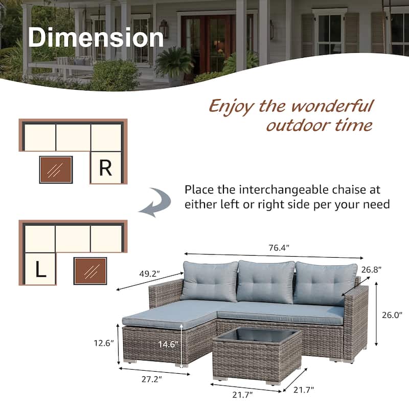 PE Wicker 3-piece Outdoor Sectional Set
