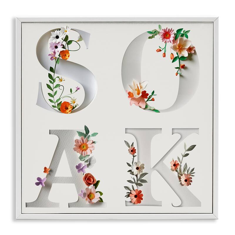 Stupell Floral Bathroom Soak Letters Framed Giclee Art Design By Susan Arnot - 12 x 12 - White
