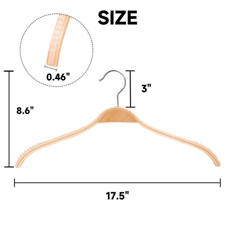 BP4U Wooden Clothes Hangers, Lightweight Slim Birch Wood Shirt Top Hangers for Dress, Sweaters, Jackets, and Camisoles