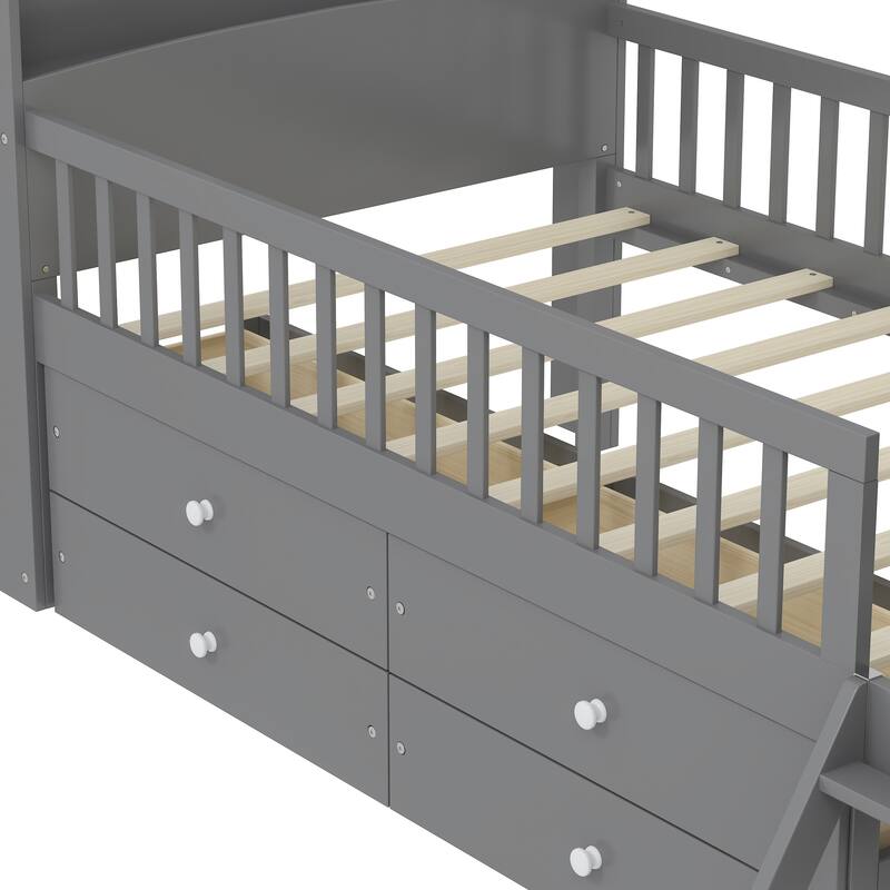 Wooden Twin Bed Frame with Storage 4 Drawers for Kids