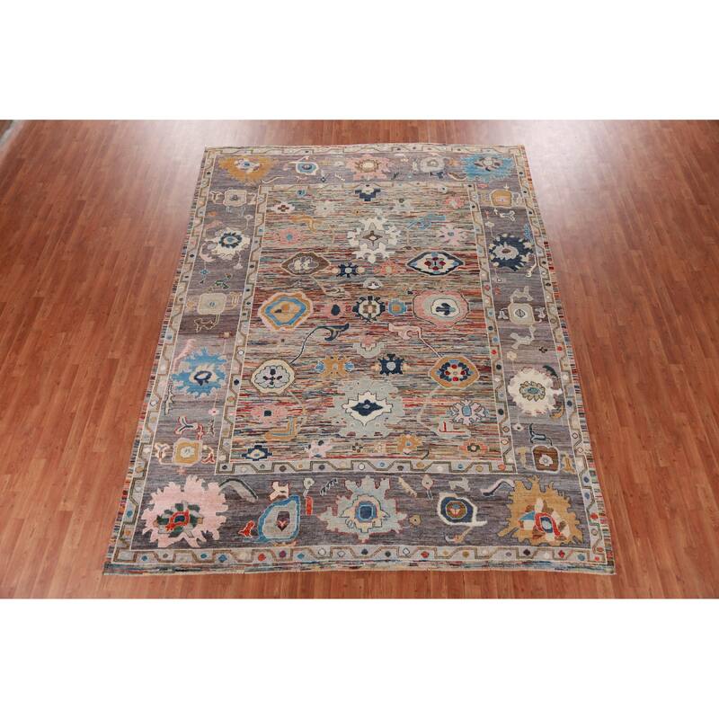 Hand Knotted Oriental 100% Wool Carpet Transitional Floral Multi-Colored Oushak Area Rug - 11' 5'' X 8' 10''