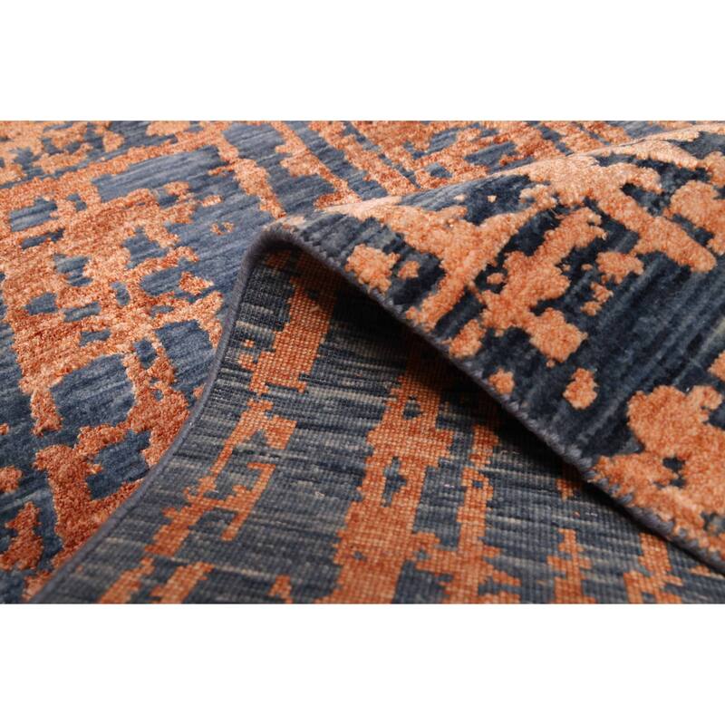 ECARPETGALLERY Hand-knotted Legacy Copper, Dark Blue Silk, Wool Rug - 2'6 x 12'3