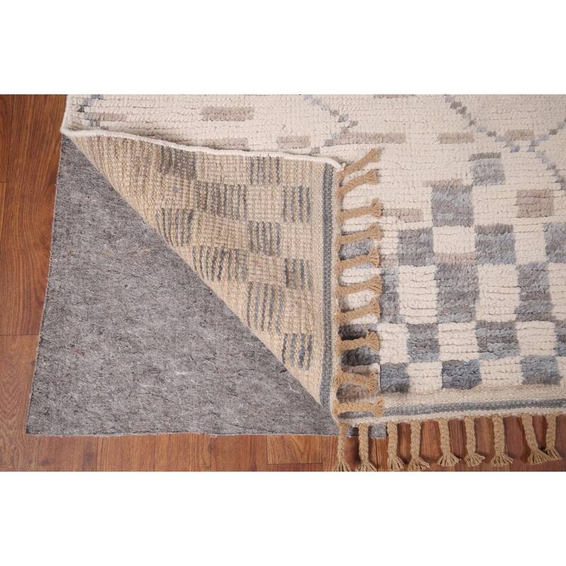 Trellis Ivory Moroccan Area Rug Handmade Wool Carpet - 5'11"x 10'3"