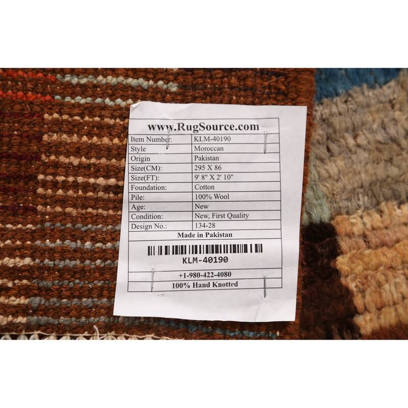 Geometric Moroccan Runner Rug Handmade Wool Carpet - 2'10" x 9'8"