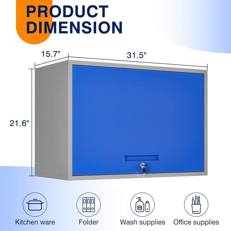 Metal Garage Wall Cabinet with Doors and Shelves, Tool Storage Cabinet for Garage, Kitchen